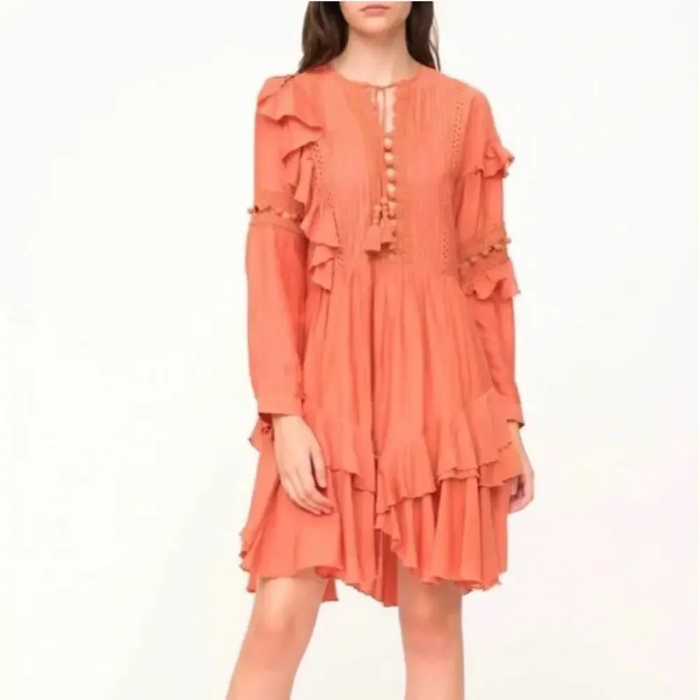 SEA New York $495 Weatherly Pom Crochet Dress in Salmon - Picture 4 of 11
